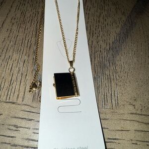 Gold Book Pendant Necklace